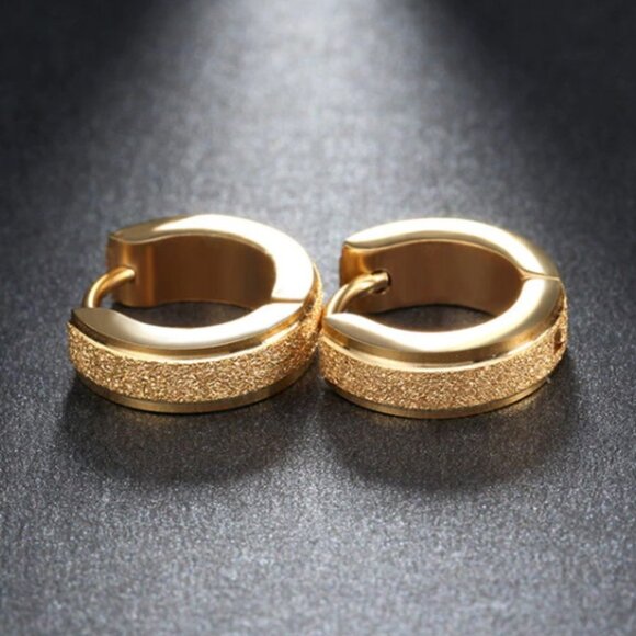 Jewelry - Hoop huggies earrings jewelry yellow gold tone stainless steel shiny brand new